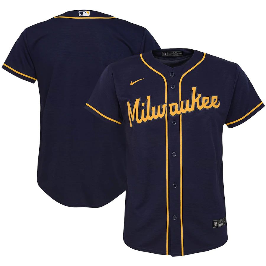Cheap Youth Milwaukee Brewers Nike Navy Alternate Replica Team MLB Jerseys